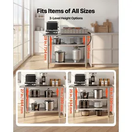 Vevor Gastronomie Arbeitstisch 1219 x 610 x 864 mm, Edelstahltisch mit 3 Ebenen & Höhenverstellbaren Ablagen Belastbarkeit Top 245 kg & 2 Unterablagen je 204 kg Vorbereitungstisch für Restaurant