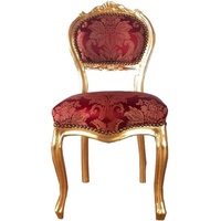 Casa Padrino Besucherstuhl Barock Damen Stuhl Bordeauxrot Muster / Gold 40 x 44 x H. 83 cm - Handgefertigter Schminktisch Stuhl mit edlem Satinstoff - Barock Möbel