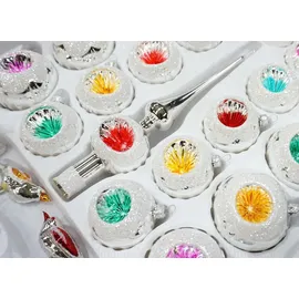 Navidacio 39 tlg. Glas-Weihnachtskugeln Set in "Hochglanz Vintage Silver Style"