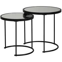 KADIMA DESIGN Edles Beistelltisch Set mit Glasplatten, modernes Design, schwarzer Farbton, 50x50,5x50 cm und 42x45,5x42 cm.