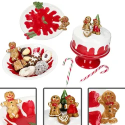 3tlg Set Weihnachtsstern Teller Schale Mini-Tortenplatte Steingut Rot Lebkuchen