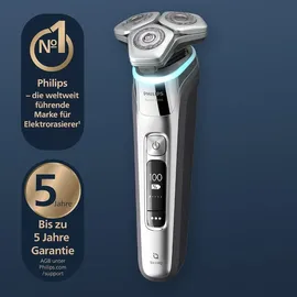 Philips Shaver S9000, elektrischer Nass- und Trockenrasierer, Lift & Cut-Rasiersystem und SkinIQ Technologie, ausklappbarem Trimmer, Reinigungsstation, Ladestation, Reiseetui, Chromsilber, S9975/54