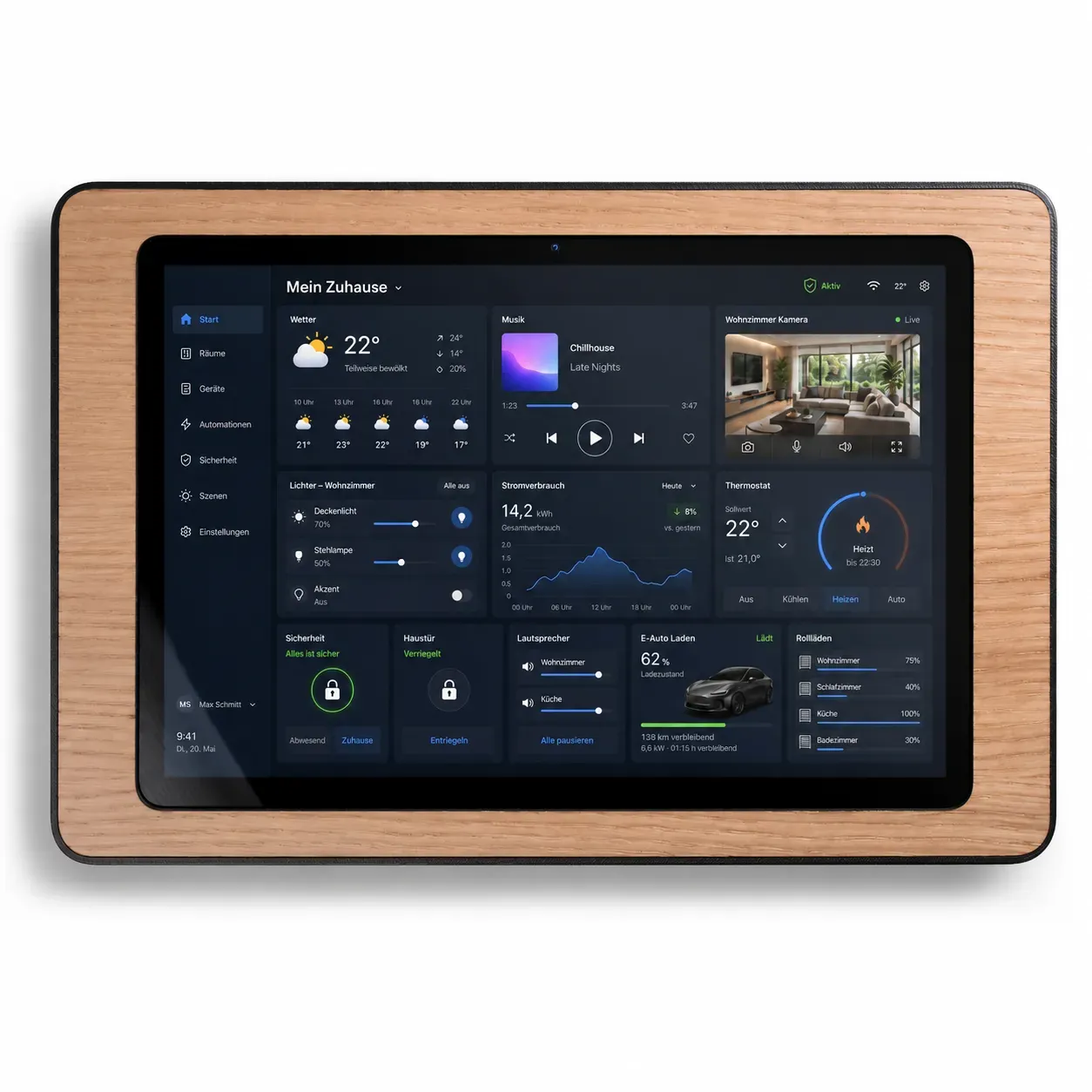 smattex Wand-Tablet – Android Smart Home Steuerzentrale für Home Assistant, Alexa, Homey & Co. - Eiche (lackiert)