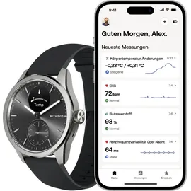 Withings ScanWatch 2 42 mm schwarz/silber, Lederarmband schwarz/silber