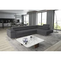 thematys Ecksofa ASTON LONG 355 x 204cm mit Schlaffunktion & Bettkasten – L-Sofa, mit 4 verstellbaren Kopfstützen, Cord (Poso) oder Samt (Monolith), - XXL Wohnlandschaft im modernen Design grau