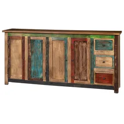 Pueblo-Sideboard aus Massivholz und schattierter Oberfläche in verschiedenen Farbtönen – 190 x 40 x 90 cm