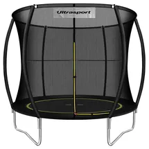 Ultrasport Gartentrampolin federlos, Kindertrampolin , Ø 244, TÜV Rheinland + GS Zertifiziert, Elastik Seilsystem, Komplettset, inkl. gepolsterten Stangen, Sicherheitsnetz und Randabdeckung