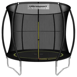 Ultrasport Gartentrampolin federlos, Kindertrampolin , Ø 244, TÜV Rheinland + GS Zertifiziert, Elastik Seilsystem, Komplettset, inkl. gepolsterten Stangen, Sicherheitsnetz und Randabdeckung