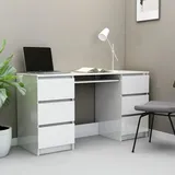 Vopese Schreibtisch mit 6 Schubladen Bürotisch Computertisch Schülerschreibtisch Büroschreibtisch Arbeitstisch Möbel Hochglanz-Weiß 140x50x77 cm Holzwerkstoff