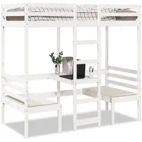 vidaXL Hochbett mit Schreibtisch & Stühlen 80 x 200 cm Kiefer massiv weiß