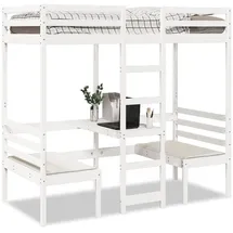 vidaXL Hochbett mit Schreibtisch & Stühlen 80 x 200 cm Kiefer massiv weiß