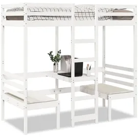 vidaXL Hochbett mit Schreibtisch & Stühlen 80 x 200 cm Kiefer massiv weiß