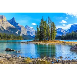 Fototapete PAPERMOON "Spirit Island in Maligne Lake", bunt (mehrfarbig), B:4m L:2,6m, Vlies, Tapeten