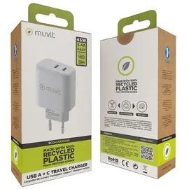 Muvit for Change Wandladegerät 1 USB-C PD 45 W + 1 USB-C PD 20 W Weiß