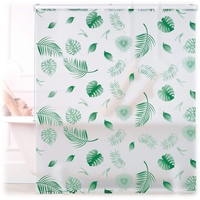 Relaxdays Duschrollo Blätter, 140x240cm, Seilzugrollo f. Dusche & Badewanne, wasserabweisend, Decke & Fenster, weiß/grün