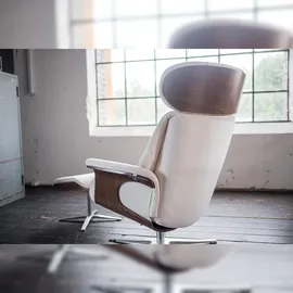 KAWOLA Sessel TOSAR Relaxsessel drehbar Velvet cremeweiß mit Hocker