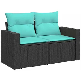 vidaXL 7-teiliges Gartensofa-Set mit Kissen, schwarzes Polyrattan