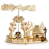 SIKORA P35 2-in-1 Holz Teelicht Weihnachtspyramide Deko Pyramide Räucherfigur Backstube mit rauchendem Backofen