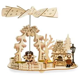SIKORA P35 2-in-1 Holz Teelicht Weihnachtspyramide Deko Pyramide Räucherfigur Backstube mit rauchendem Backofen