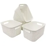 ABBAware 5er Set 9 Liter Aufbewahrungskorb mit Griffen im Rattan-Design, Weiß, der Umwelt zuliebe aus recyclebarem PP
