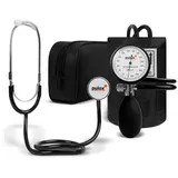 PULOX Flachkopf-Stethoskop & Manuelles Blutdruckmessgerät (Aneroid Sphygmomanometer) im Set mit Tasche