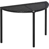 Balkontisch Garten Beistelltisch Tisch Gartenmöbel halbrund Polyrattan Metall Schwarz 100 x 50 x 74 cm - Schwarz