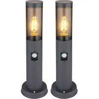 GLOBO Außenbeleuchtung Standleuchte Sockelleuchte rauch anthrazit Außen mit Bewegungsmelder Garten Stehlampe, Metall Kunststoff, 1x E27, DxH 7,6x45 cm, 2er Set