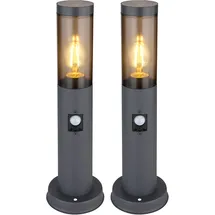 GLOBO Außenbeleuchtung Standleuchte Sockelleuchte rauch anthrazit Außen mit Bewegungsmelder Garten Stehlampe, Metall Kunststoff, 1x E27, DxH 7,6x45 cm, 2er Set