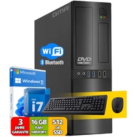 Intel Office PC Komplett mit Tastatur und Maus | Intel i7 | 16 GB RAM | 512 GB SSD | DVD-Brenner | WiFi 600 und Bluetooth 5 | USB3 | Windows 11 Pro | 3 Jahren Garantie!
