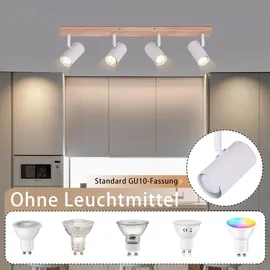 ZMH Deckenstrahler 4 Flammig Holz schwenkbar weiß