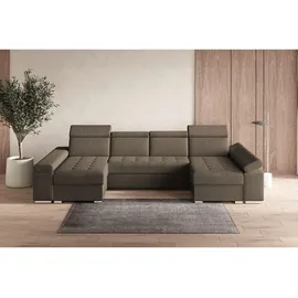 mb-moebel Möblo Wohnlandschaft Braun, Holzwerkstoff, 5-Sitzer, U-Form 330x94x168 cm, Wohnzimmer Sofas - Couches, Wohnlandschaften, Wohnlandschaften in U-Form