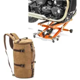 Set: Motorrad Hebebühne Midlift XL bis 500kg orange ConStands mit Motorrad Rucksack Canvas VG8 Vintage 35Ltr braun