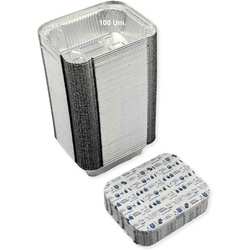 Set von 100 Aluminiumschalen mit Deckel für Lebensmittel, Einweg, 430 ml - Perfekte Verpackung für Grillfeste, Transport von Lebensmitteln