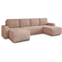 Sofnet Wohnlandschaft mit Schlaffunktion Roma - U-Form Couch, Schlafsofa mit Bettkasten, Couchgranitur mit Bettfunktion, Big Sofa, Cord Stoff (Pink (Poso 052))