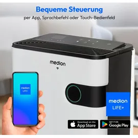 Medion DH30S Luftentfeuchter elektrisch (smart, bis zu 150m3 (60m2), 24Liter/24h, 43db leise, elektrischer Raumentfeuchter, Timer, Bodenrollen, Entfeuchter)