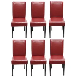 MCW 6er-Set Esszimmerstuhl Stuhl Küchenstuhl Littau ~ Kunstleder, rot, dunkle Beine