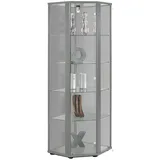 K-Möbel Eckvitrine in Alu / Silber (176x56,5x56,5 cm) mit 4 Glasböden & LED - Modellauto Vitrine Silber - Vitrinenschrank Silber - Sammlervitrine