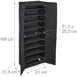 Relaxdays Schuhschrank, 30 Paar Schuhe, magnetische Türen, Stecksystem, Stoffschrank HBT: 168 x 61 x 31,5 cm, anthrazit