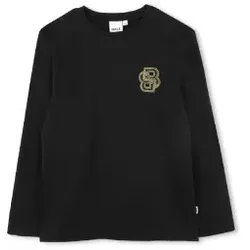 BOSS für Jungen. J52199 Schwarzes Langarm-T-Shirt (5años= 109cm), Lässig, Baumwolle, Kinderbekleidung