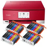 IC-Office TS8352a Farbtintenstrahl-Multifunktionsgerät All-in-One 3-in-1 (Drucker, Scanner, Kopierer, CD-Druck, USB, WLAN, Apple AirPrint, SD-Karte) Rot + 24 XXL Tintenpatronen