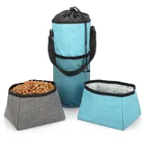 BELLE VOUS Hundefutter-Reisetasche mit Fress- und Trinknapf - Futterbeutel Hund - Gassi Tasche Hund - Mit faltbarem Futternapf - Futterbeutel für Camping - Leckerlitasche für Hunde