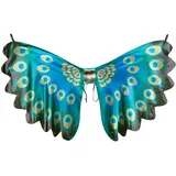 Boland 52876 - Pfau-Flügel, Größe 155 x 115 cm, Blau-Türkis-Gold, Feder-Motiv, Kostüm, Karneval, Mottoparty