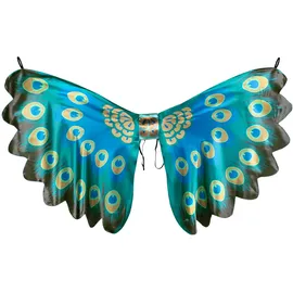 Boland 52876 - Pfau-Flügel, Größe 155 x 115 cm, Blau-Türkis-Gold, Feder-Motiv, Kostüm, Karneval, Mottoparty