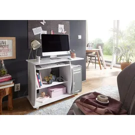 KADIMA DESIGN Computertisch GRASSE rollbar Weiß 90 x 71 x 50 cm mit Tastaturauszug, Laptop Tisch auf feststellbaren Rollen, PC-Tisch mit Drucker-Ablage