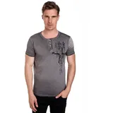 RUSTY NEAL T-Shirt RUSTY NEAL, Herren, Gr. S, grau (anthrazit), 100% Baumwolle, mehrfarbig, normal, Rundhals, Shirts T-Shirt, mit schicker Knopfleiste
