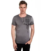 RUSTY NEAL T-Shirt RUSTY NEAL, Herren, Gr. S, grau (anthrazit), 100% Baumwolle, mehrfarbig, normal, Rundhals, Shirts T-Shirt, mit schicker Knopfleiste