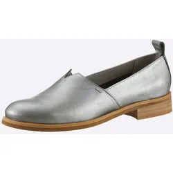 Slipper HEINE, Damen, Gr. 41, grau (grau, metallic), Leder, Rindsleder, Glattleder, modisch, Schuhe