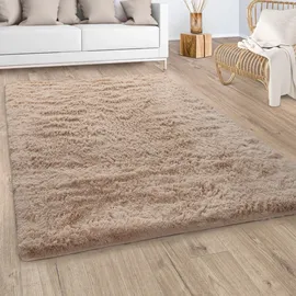 Paco Home - Hochflor Teppich Wohnzimmer Fellteppich Kunstfell Flauschig Rutschfest beige, 140x200 Cm