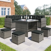 Flieks Rattan Gartenlmöbel Set 8-tlg, Balkonmöbel set Lounge Gartenmöbel für 8-9 Personen, Terassenmöbel Set Wetterfest mit Sitz- und Rückenk...