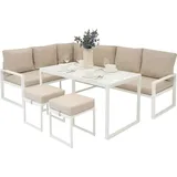 MONSTER SHOP Gartenmöbel Set Weiß Aluminium mit Rattan Aufbewahrungsbox Schwarz – Sofa - Weiß